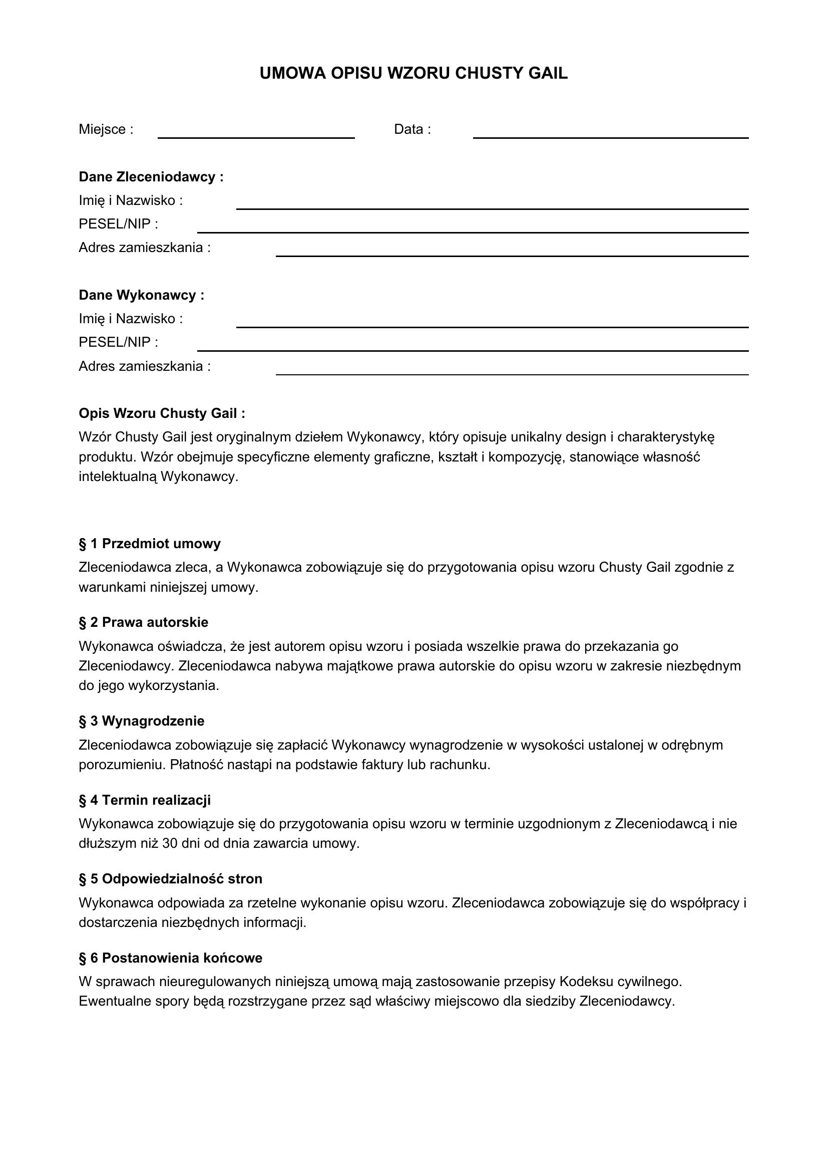 Chusta Gail Opis Wzór