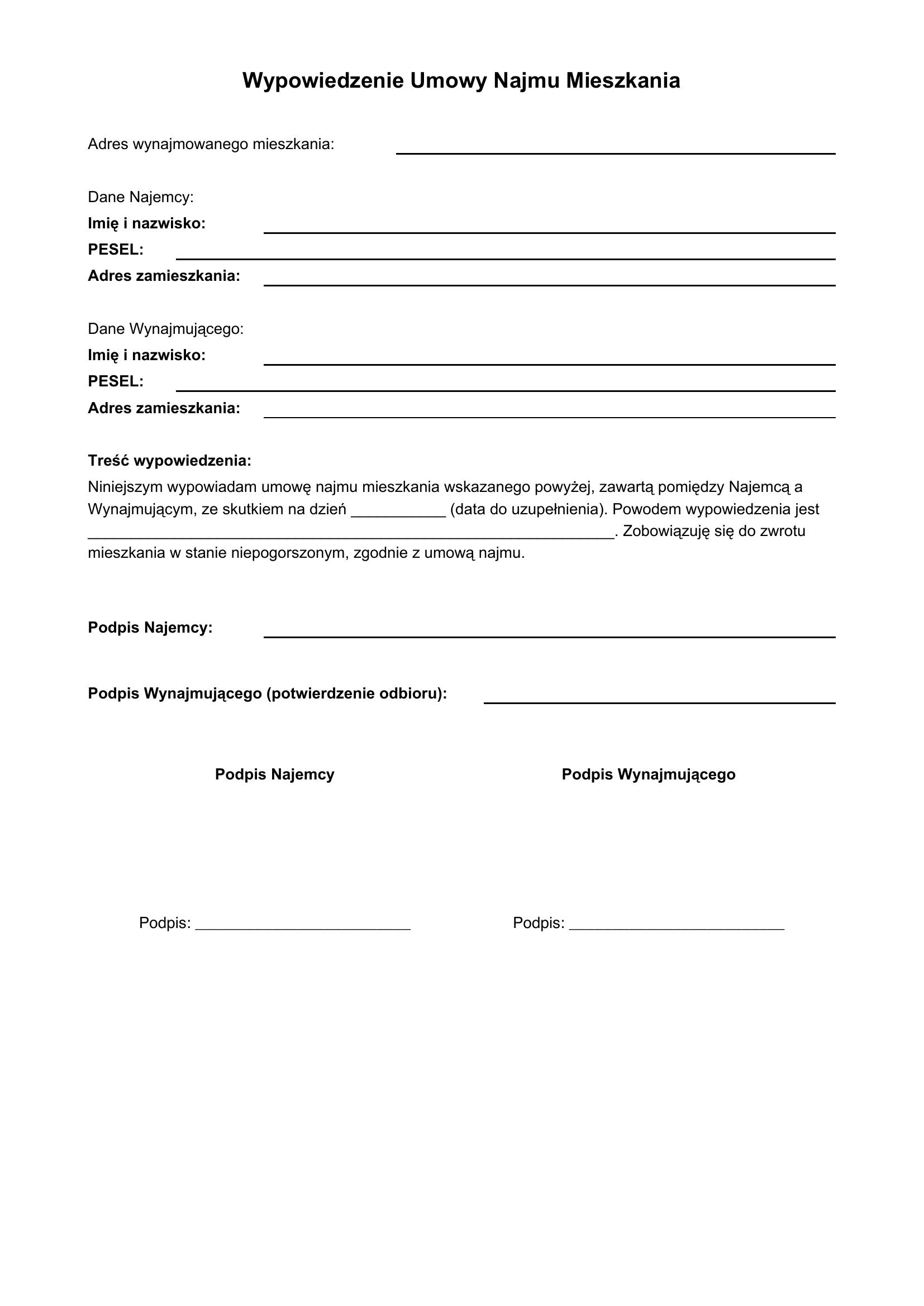 Kündigung Mieszkania Wzór