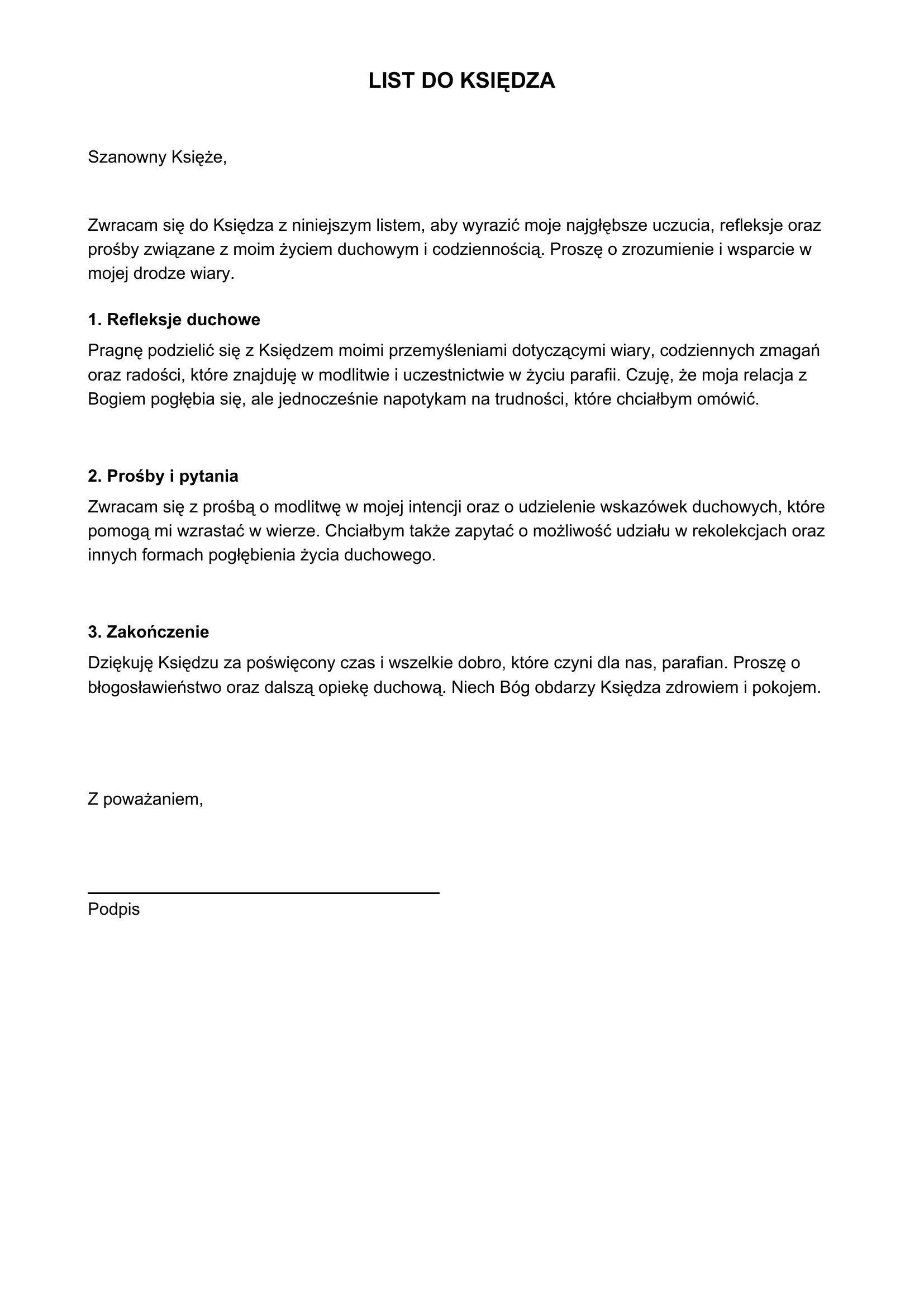 List Do Księdza Wzór