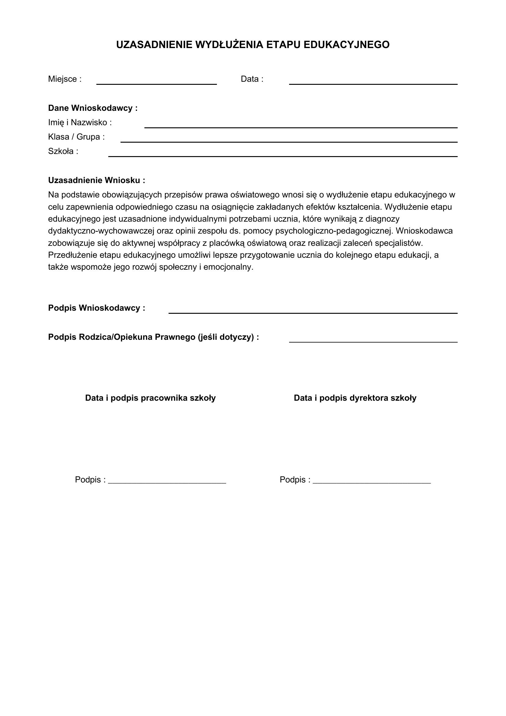 Przykładowe Uzasadnienie Wydłużenia Etapu Edukacyjnego Chomikuj