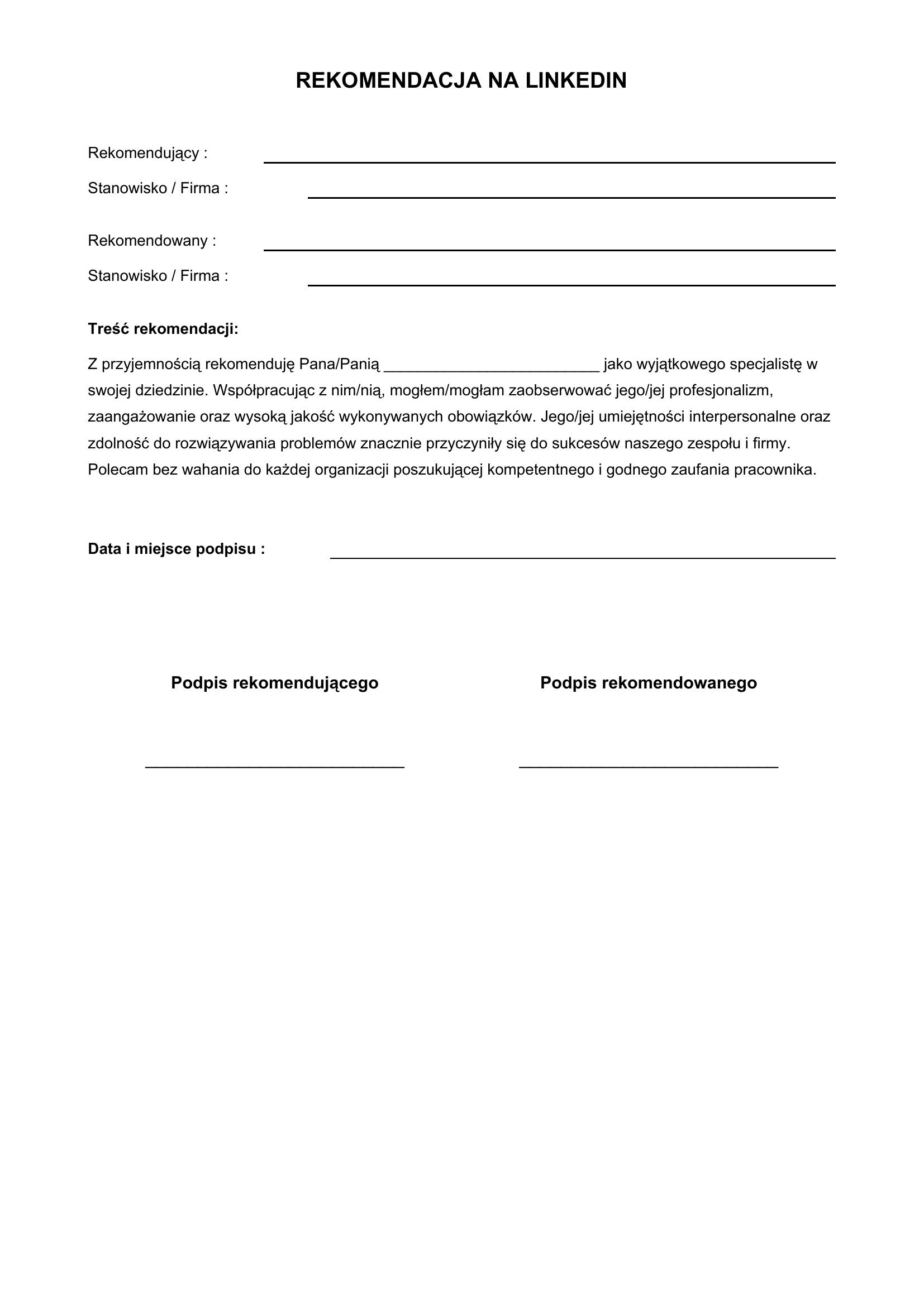 Rekomendacja Na Linkedin Przykłady